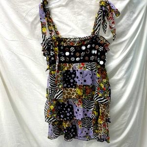 Freeway sleeveless beaded/buttons ruffled top ladies sz S